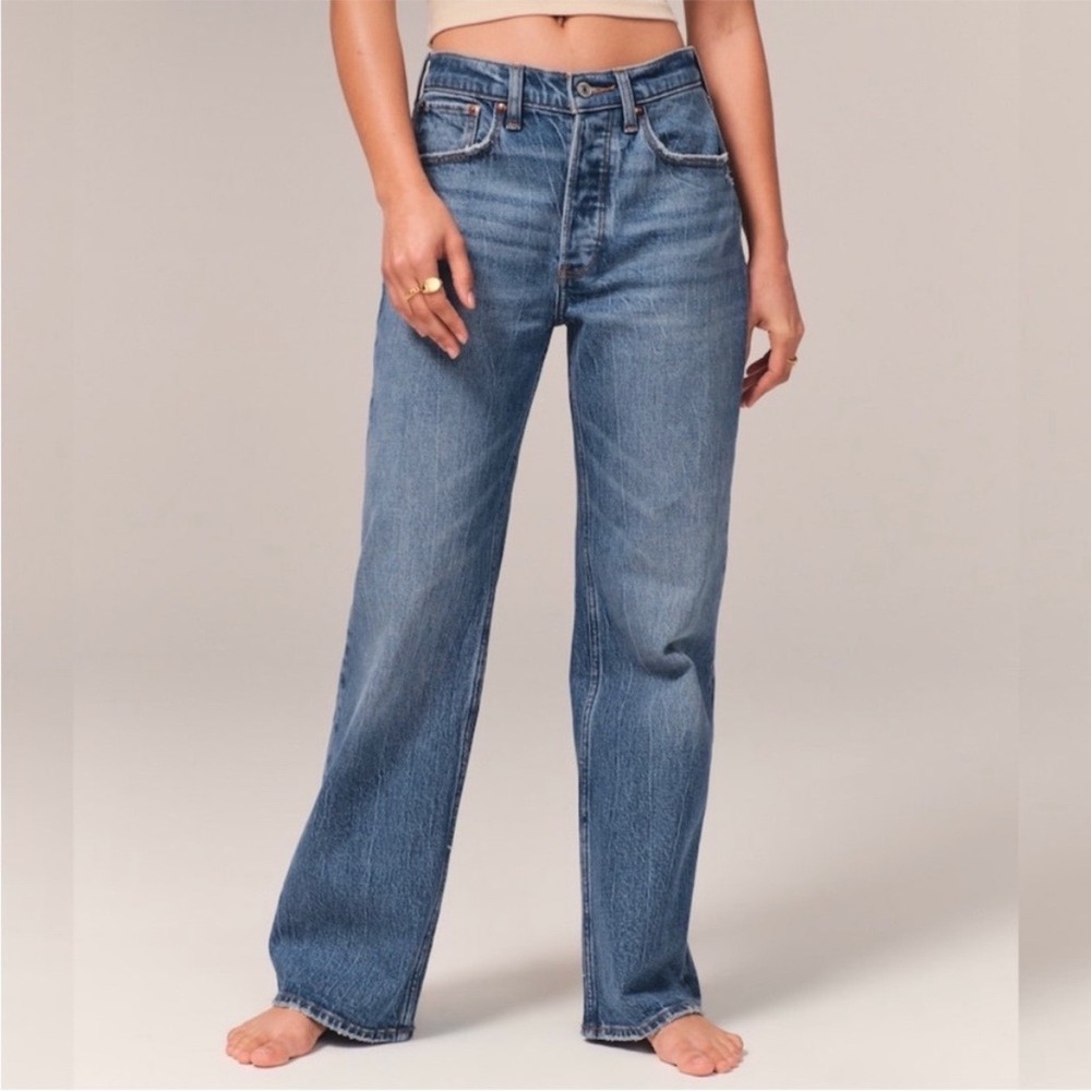 Abercrombie & Fitch Medium Blue Flare Wide Leg Jeans